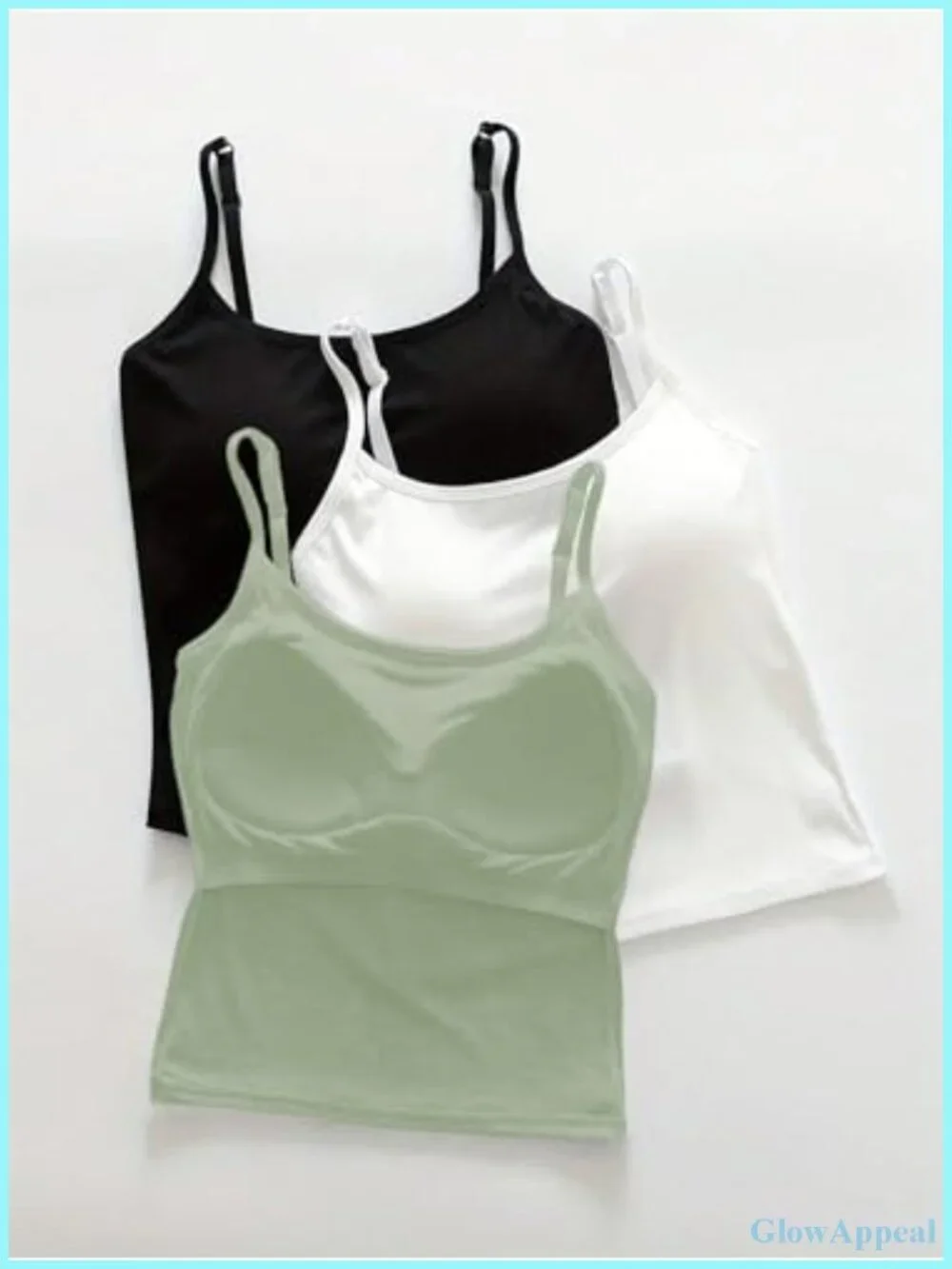 3 Pack Cami Crop Top Built in Bra Spaghetti Strap Tank Camisole